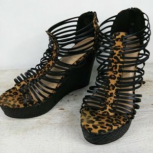 Ashley Stewart  Black & Brown Leopard Wedges 12W